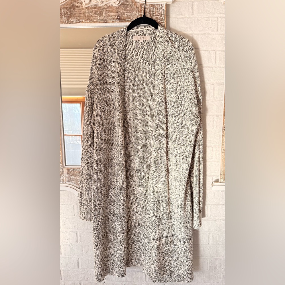 LOFT Cream and Gray  Long Cardigan